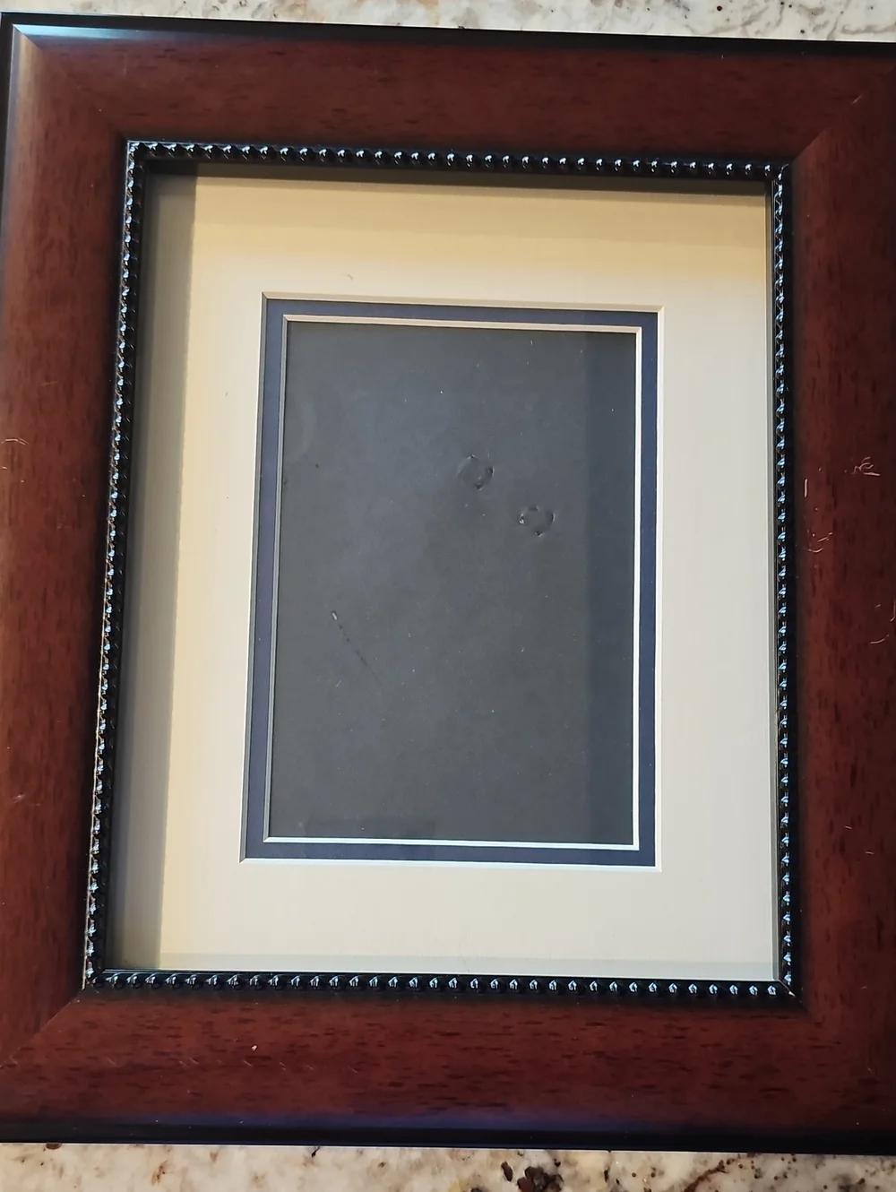 Source Unknown Brown Wood Frame with Cream Mat and Black Beaded Trim